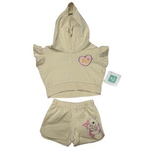 Disney Baby Pooh Hooded Crop Tee and Shorts Set 6 9M Outfit